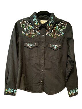 Y2K "For Joseph" Women's Black Western Shirt Beaded & Embroidered | Size S